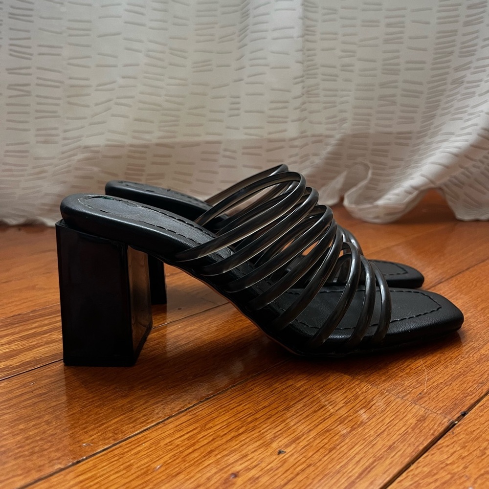 Black Cage Block Heel Slides